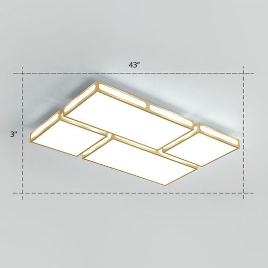Minimalistic Gold Checked Led Flushmount Ceiling Light For Living Room / 43 White
