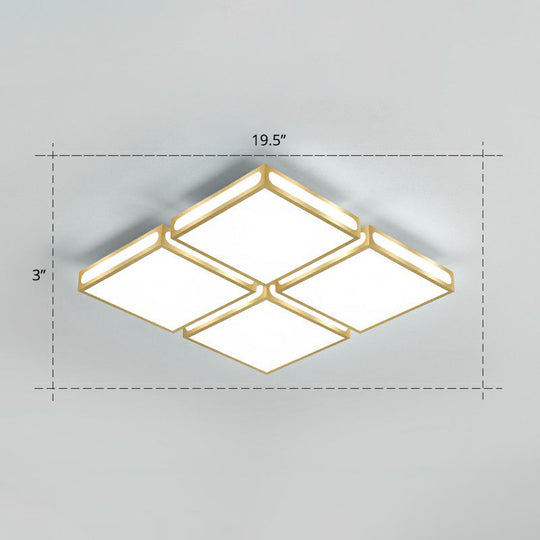 Minimalistic Gold Checked Led Flushmount Ceiling Light For Living Room / 19.5’ White