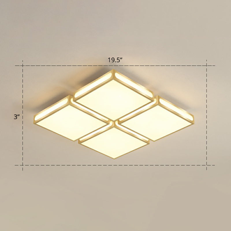 Minimalistic Gold Checked Led Flushmount Ceiling Light For Living Room / 19.5’ Warm