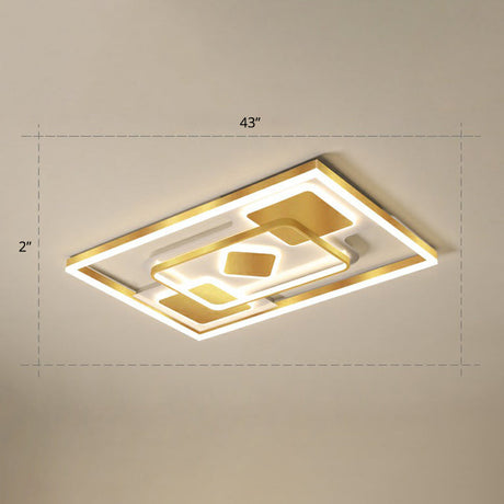 Modern Led Gold Rectangular Flush Mount Ceiling Light With Acrylic Shade / 43 Warm