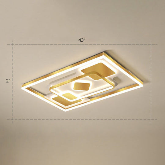 Modern Led Gold Rectangular Flush Mount Ceiling Light With Acrylic Shade / 43 Warm