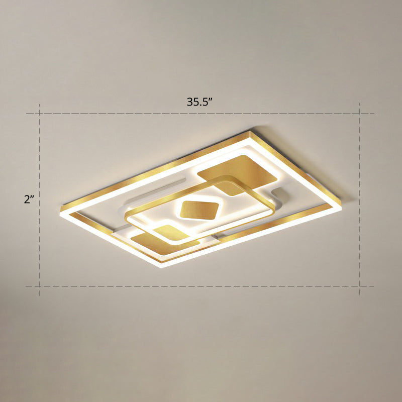 Modern Led Gold Rectangular Flush Mount Ceiling Light With Acrylic Shade / 35.5 Remote Control