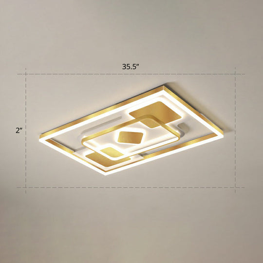 Modern Led Gold Rectangular Flush Mount Ceiling Light With Acrylic Shade / 35.5 Remote Control