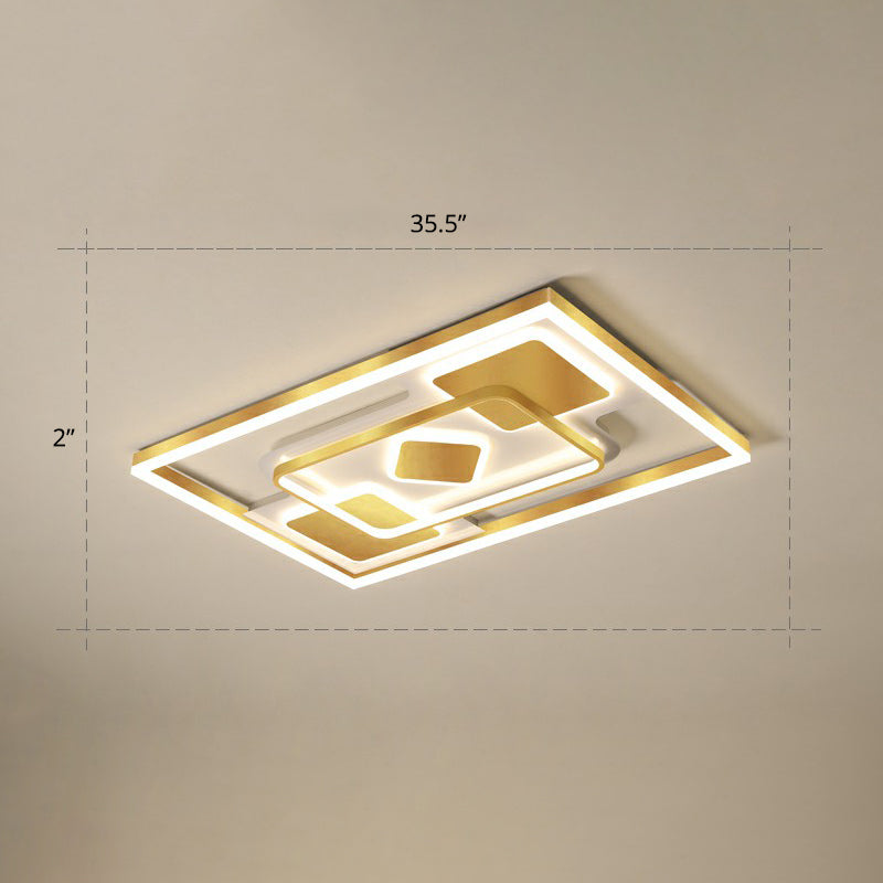 Modern Led Gold Rectangular Flush Mount Ceiling Light With Acrylic Shade / 35.5 Warm