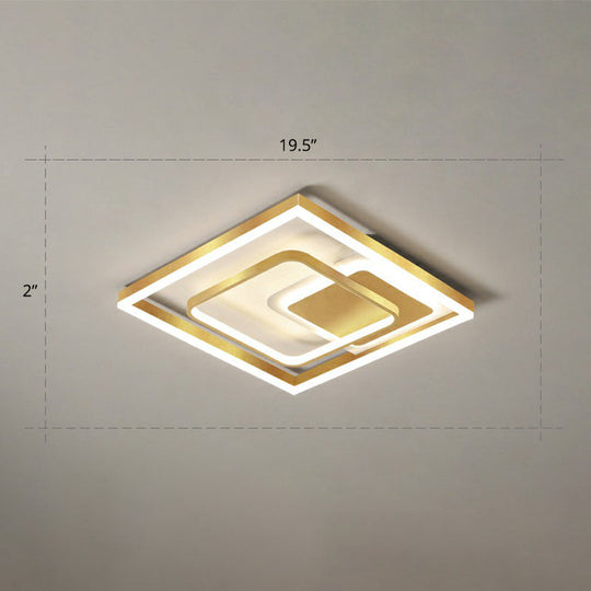 Modern Led Gold Rectangular Flush Mount Ceiling Light With Acrylic Shade / 19.5 Remote Control