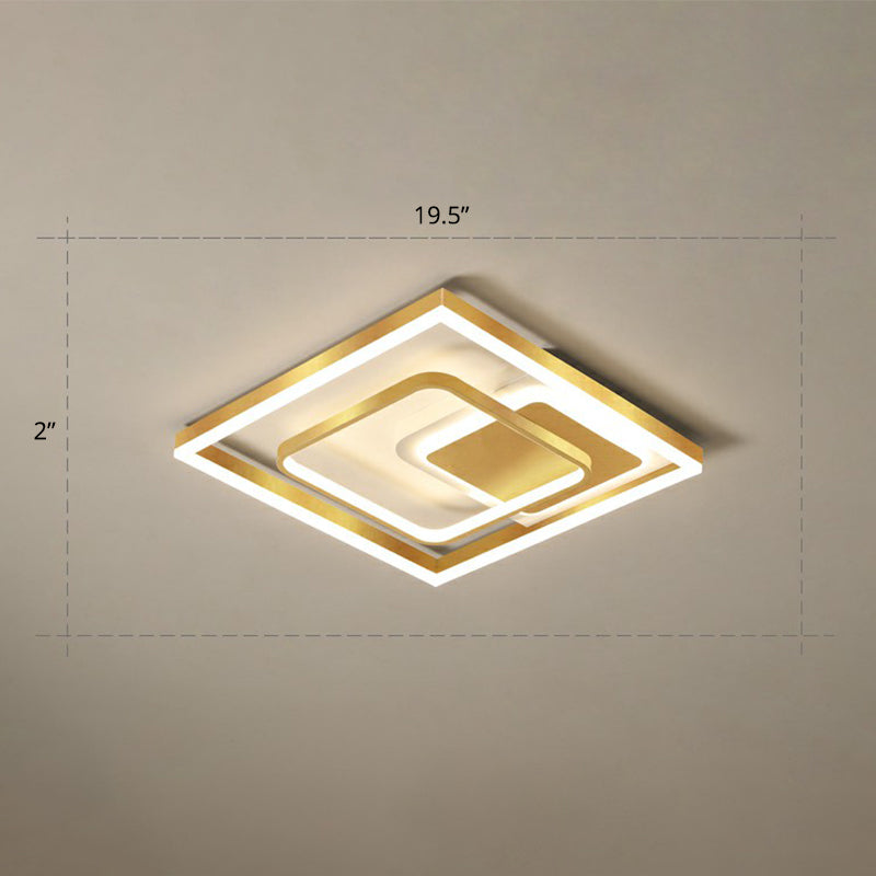 Modern Led Gold Rectangular Flush Mount Ceiling Light With Acrylic Shade / 19.5 Warm