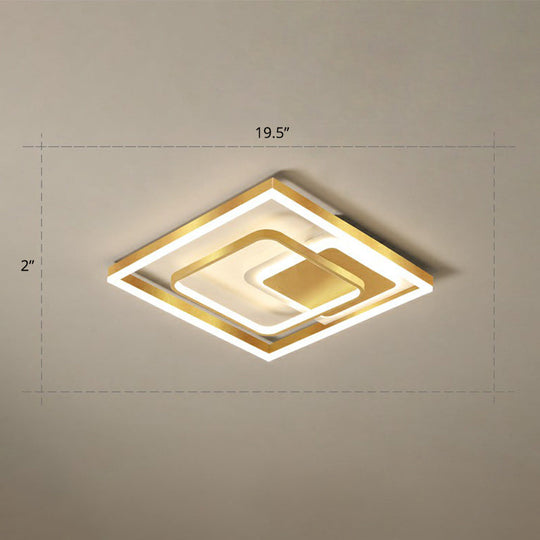 Modern Led Gold Rectangular Flush Mount Ceiling Light With Acrylic Shade / 19.5 Warm