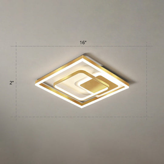 Modern Led Gold Rectangular Flush Mount Ceiling Light With Acrylic Shade / 16 Remote Control