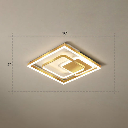 Modern Led Gold Rectangular Flush Mount Ceiling Light With Acrylic Shade / 16’ Warm