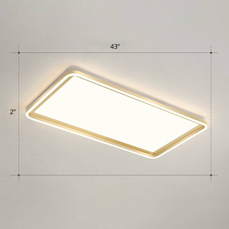 Gold Acrylic Led Flush Mount Ceiling Light For Minimalistic Rectangle Sitting Room / 43’ Remote