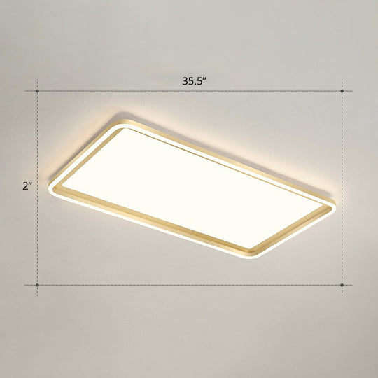 Gold Acrylic Led Flush Mount Ceiling Light For Minimalistic Rectangle Sitting Room / 35.5’ Remote