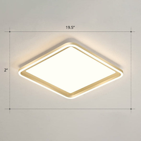 Gold Acrylic Led Flush Mount Ceiling Light For Minimalistic Rectangle Sitting Room / 19.5 Remote