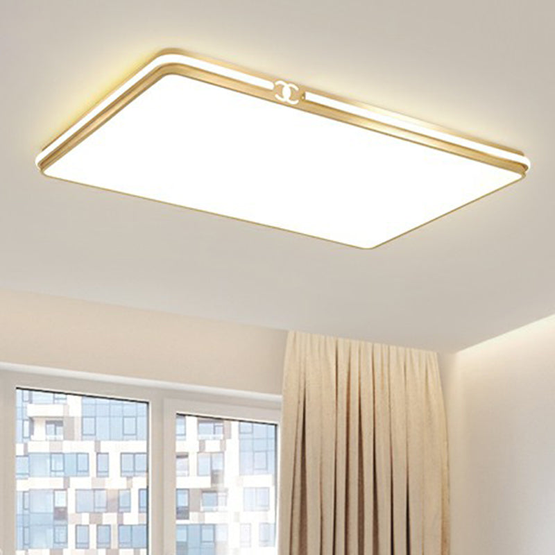 Contemporary Gold Finish Led Flush Mount Ceiling Light - Acrylic Rectangle Design