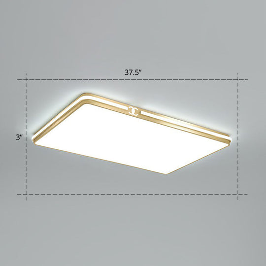 Contemporary Gold Finish Led Flush Mount Ceiling Light - Acrylic Rectangle Design / 37.5 White