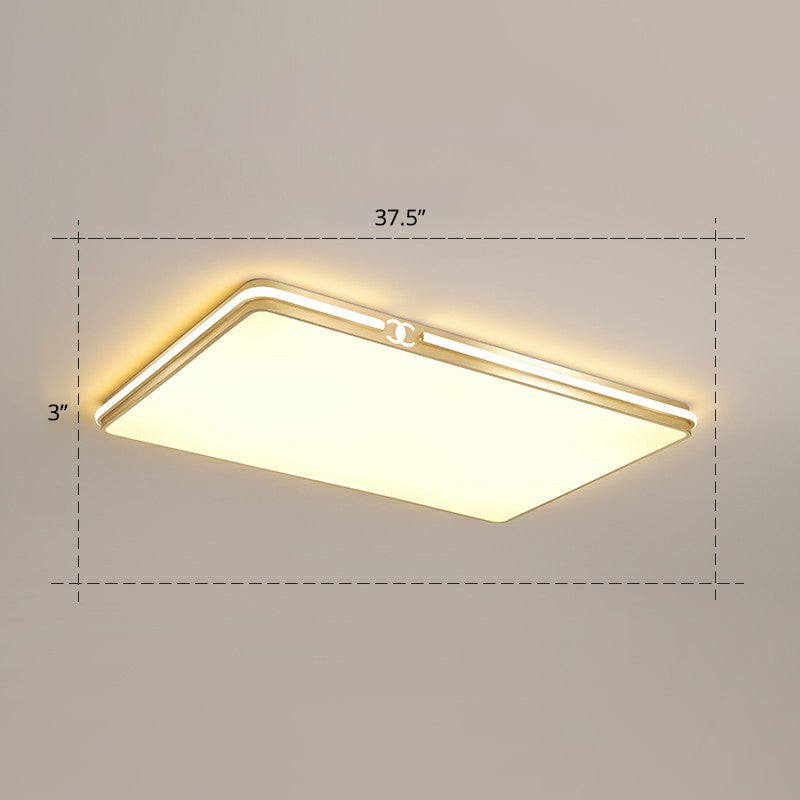 Contemporary Gold Finish Led Flush Mount Ceiling Light - Acrylic Rectangle Design / 37.5 Warm