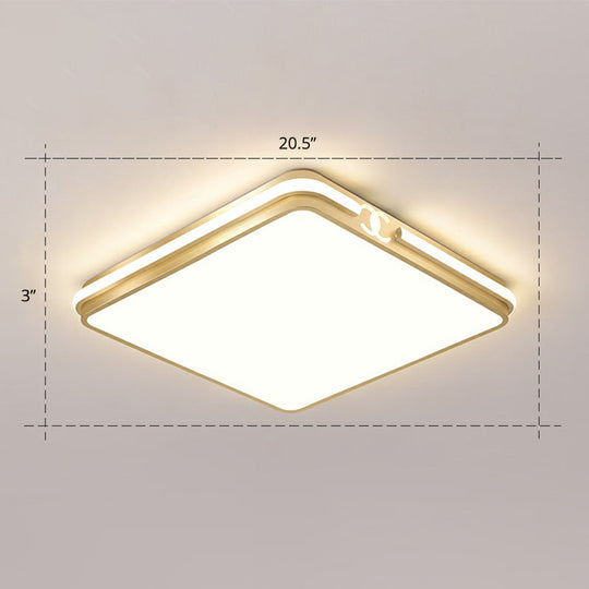 Contemporary Gold Finish Led Flush Mount Ceiling Light - Acrylic Rectangle Design / 20.5 Remote