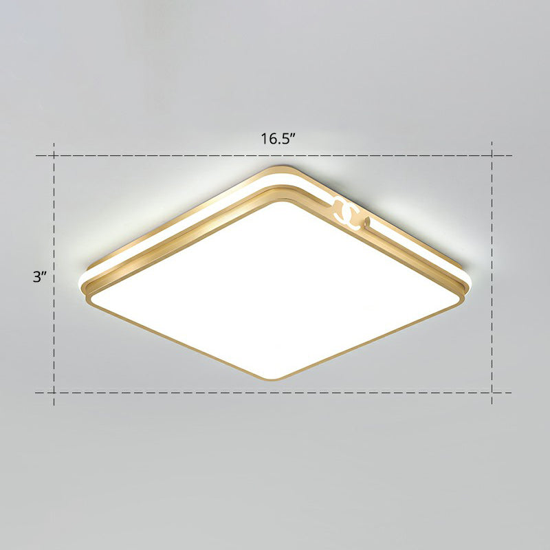 Contemporary Gold Finish Led Flush Mount Ceiling Light - Acrylic Rectangle Design / 16.5 White