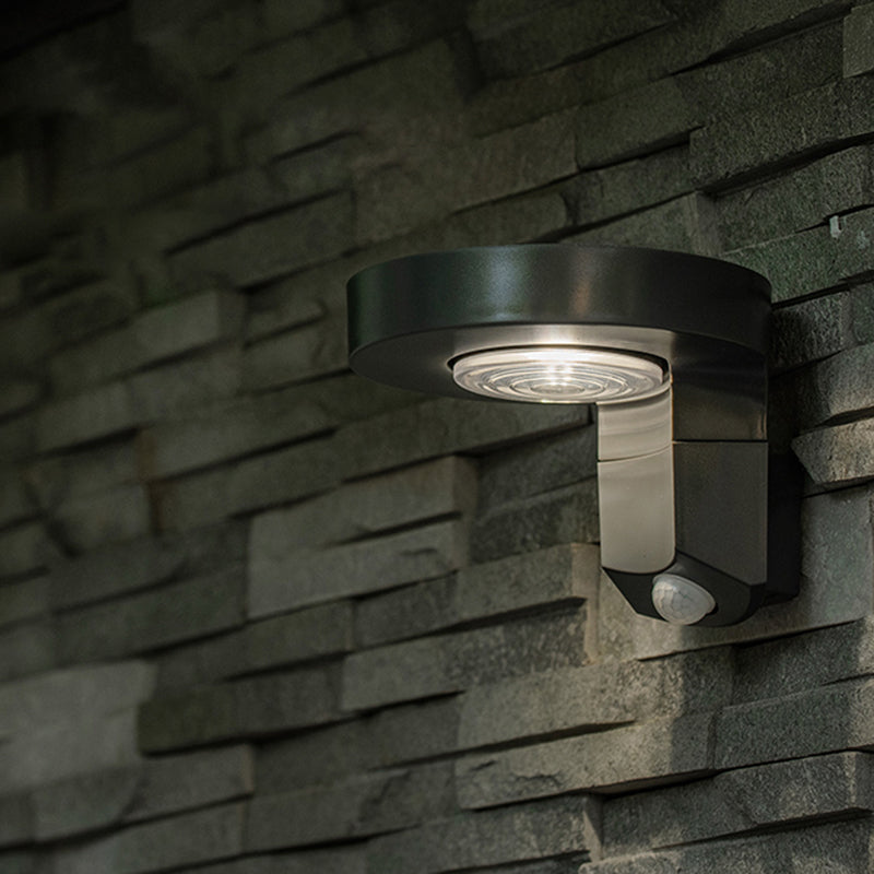 Modern Metal Led Solar Wall Sconce - Black Courtyard Light Fixture