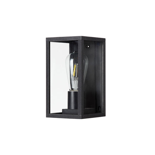 Modern Black Box Patio Wall Sconce - Transparent Glass 1-Bulb Lighting Fixture