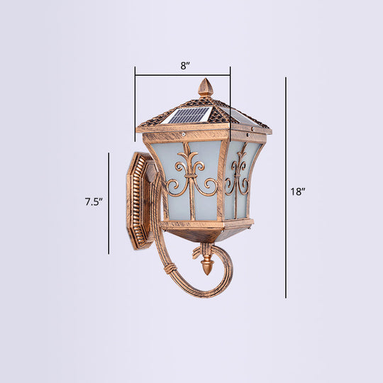 Frosted Glass Brass Wall Sconce - Tapered Traditional Light With Scrolls