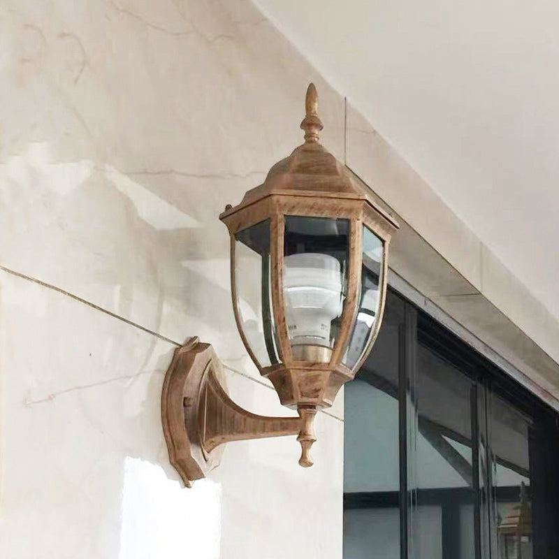 Vintage Aluminum Bell Garden Wall Lamp With Glass Shade - 1-Light Mount