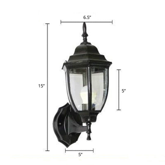 Vintage Aluminum Bell Garden Wall Lamp With Glass Shade - 1-Light Mount Black / 6.5 Clear