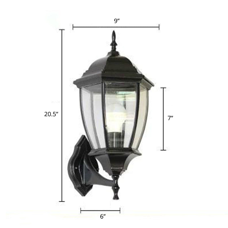 Vintage Aluminum Bell Garden Wall Lamp With Glass Shade - 1-Light Mount Black / 9 Clear