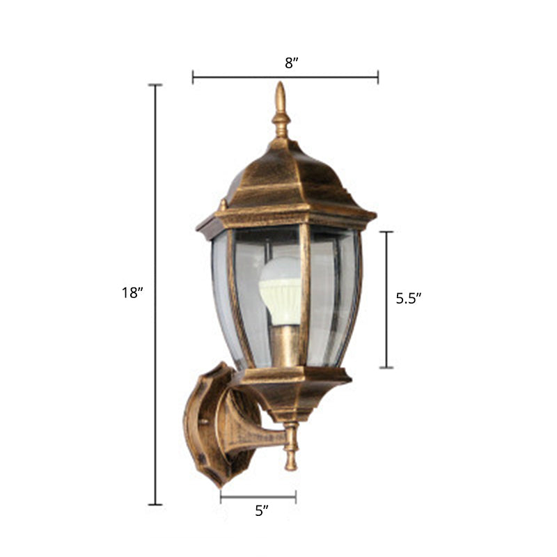 Vintage Aluminum Bell Garden Wall Lamp With Glass Shade - 1-Light Mount Bronze / 8 Clear