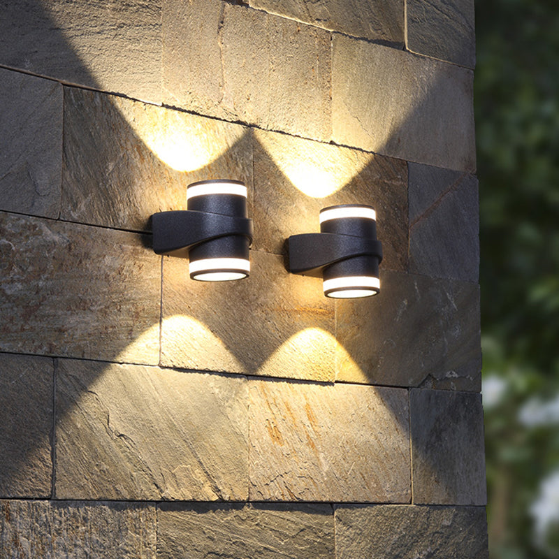 Contemporary Black Led Wall Lighting: Tubular Metal Washer Sconce For Backyard