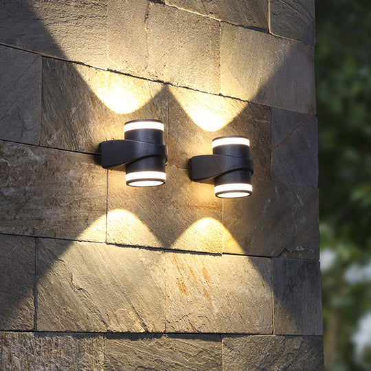 Contemporary Black Led Wall Lighting: Tubular Metal Washer Sconce For Backyard