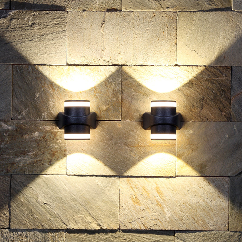 Contemporary Black Led Wall Lighting: Tubular Metal Washer Sconce For Backyard