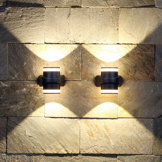 Contemporary Black Led Wall Lighting: Tubular Metal Washer Sconce For Backyard