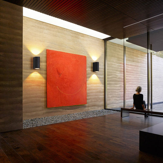 Outdoor Wall Led Sconce Lamp: Tube Shaped Metallic Minimalism Black