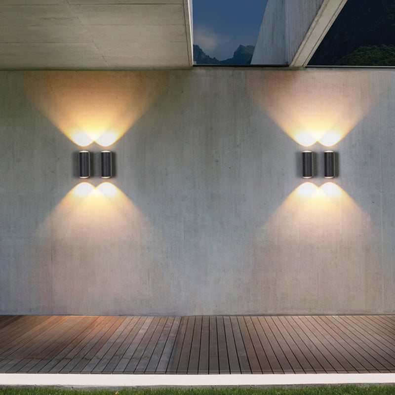 Outdoor Wall Led Sconce Lamp: Tube Shaped Metallic Minimalism Black