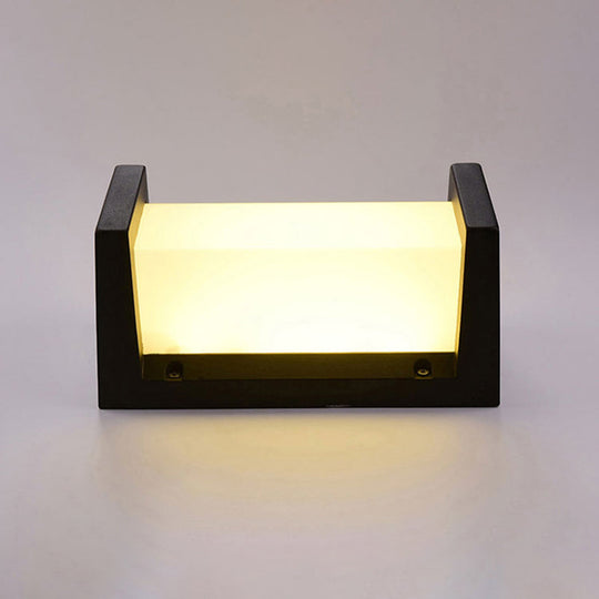 Modern Led Wall Sconce Light For Pathways - Black Aluminum Rectangle Design / White