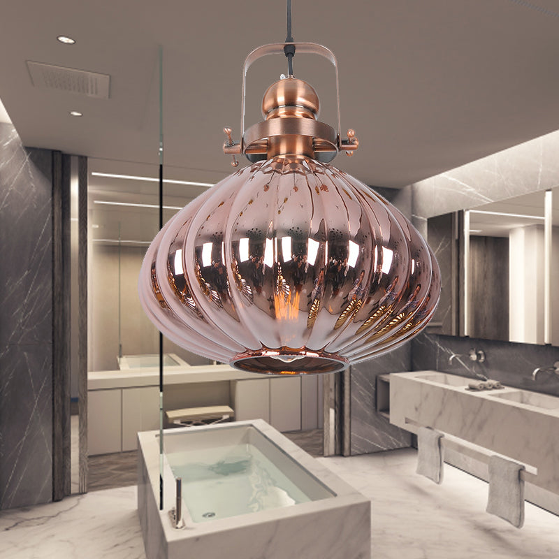 Melon Hanging Pendant Light - Traditional Copper/Chrome/Gold Glass Fixture For Living Room