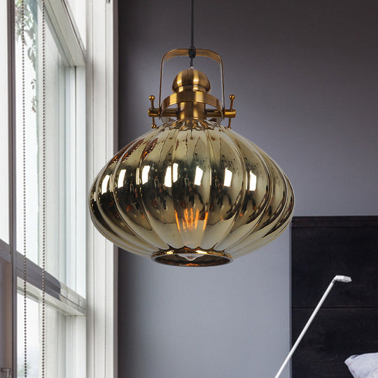 Melon Hanging Pendant Light - Traditional Copper/Chrome/Gold Glass Fixture For Living Room