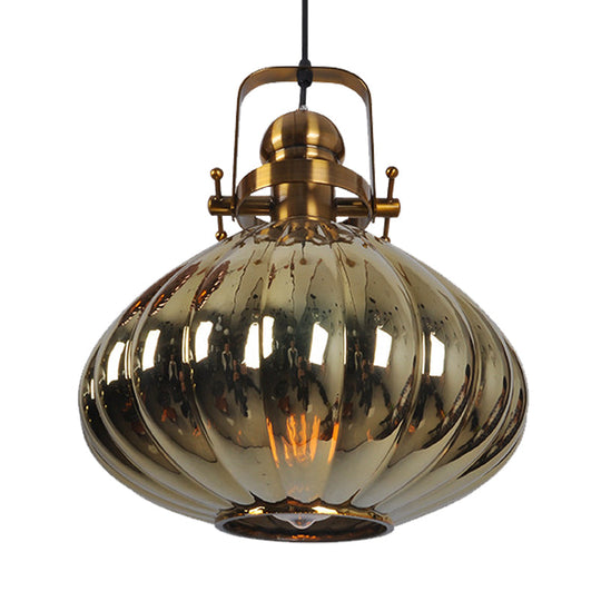Melon Hanging Pendant Light - Traditional Copper/Chrome/Gold Glass Fixture For Living Room