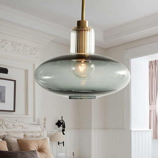 Modern Oval Pendant Light With Grey/Blue Glass - Ideal For Bedrooms