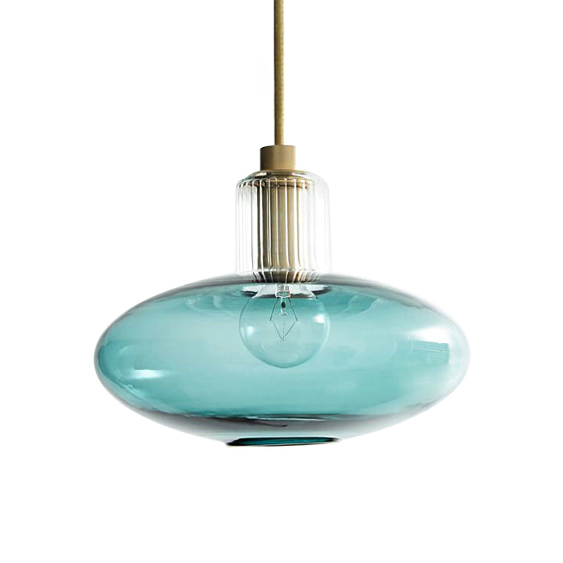 Modern Oval Pendant Light With Grey/Blue Glass - Ideal For Bedrooms