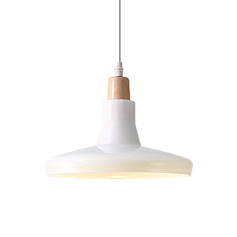 Modern Glass Pendant Lamp - White/Black Bowl Cone Or Saucer Design Led Ceiling Light In White/Warm