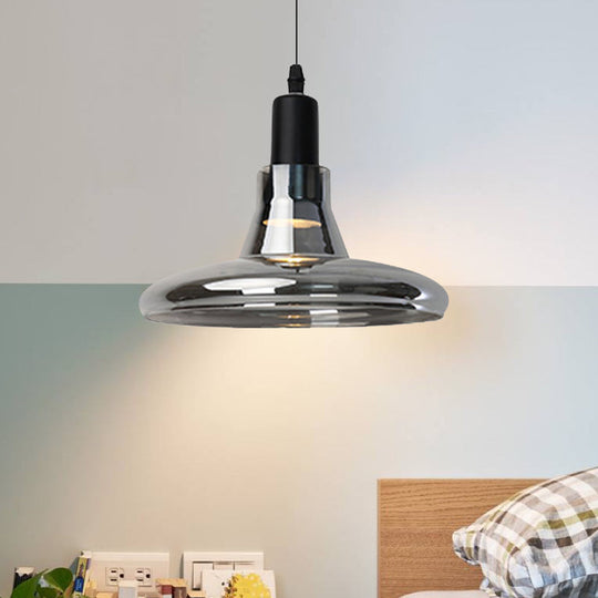 Modern Glass Pendant Lamp With Led Light In White Or Warm Tone - Bowl Cone Saucer Shape Black /