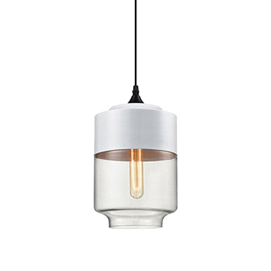 Modern 1-Light Drum/Cylinder/Jar Suspension Pendant – Clear/Yellow Glass White/Black Fixture