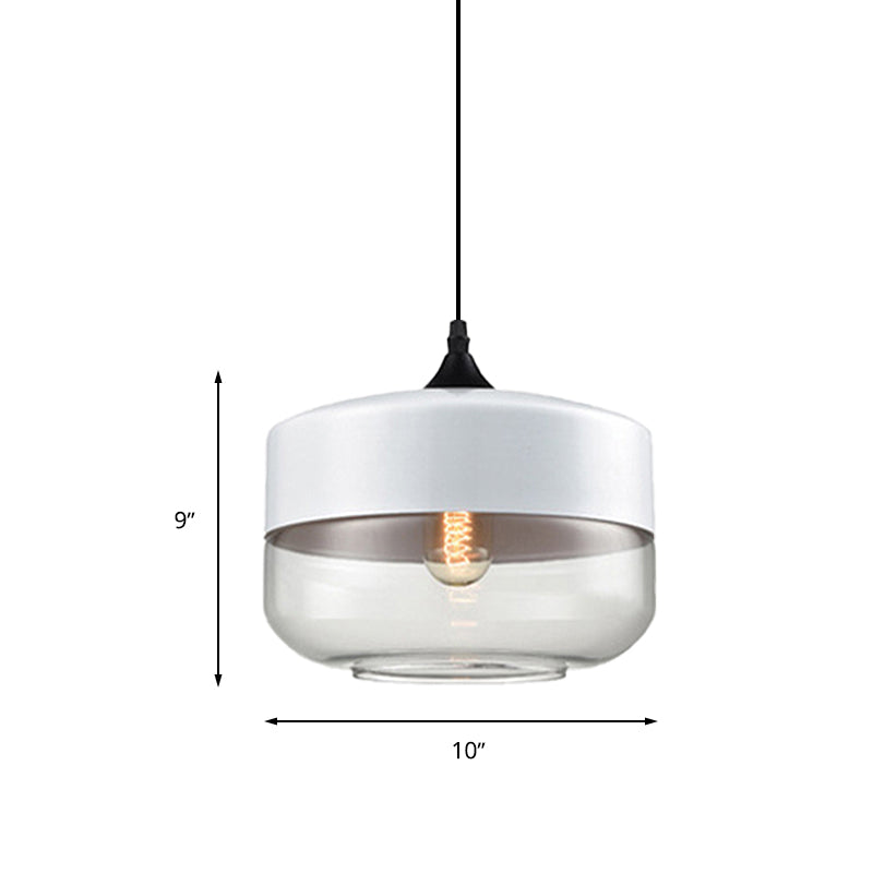 Modern 1-Light Drum/Cylinder/Jar Suspension Pendant – Clear/Yellow Glass White/Black Fixture