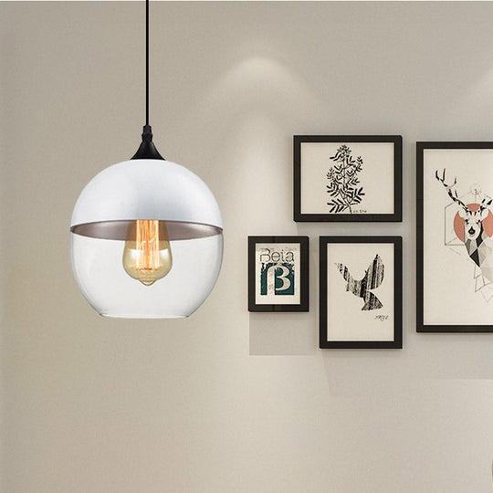 Modern 1-Light Glass Suspension Pendant In White/Black - 5/7/8 Wide Drum/Cylinder/Jar Clear/Yellow