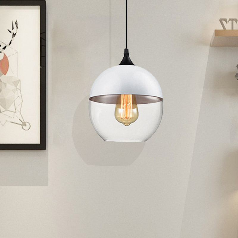 Modern 1-Light Glass Suspension Pendant In White/Black - 5/7/8 Wide Drum/Cylinder/Jar Clear/Yellow