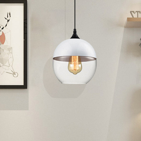 Modern 1-Light Glass Suspension Pendant In White/Black - 5/7/8 Wide Drum/Cylinder/Jar Clear/Yellow