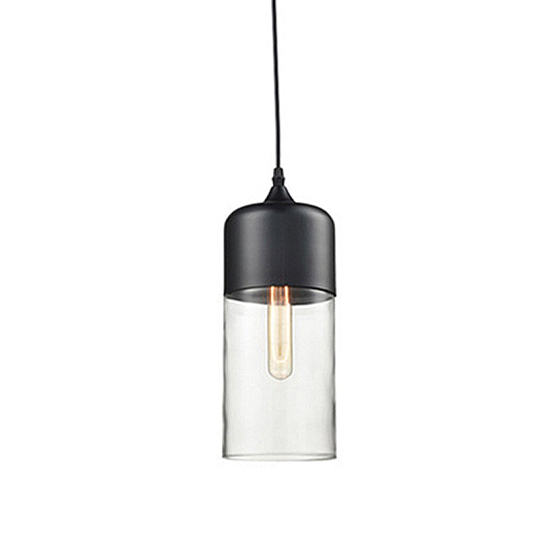 Modern 1-Light Drum/Cylinder/Jar Suspension Pendant – Clear/Yellow Glass White/Black Fixture