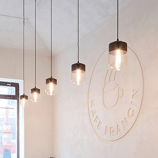 Modern 1-Light Glass Suspension Pendant In White/Black - 5/7/8 Wide Drum/Cylinder/Jar Clear/Yellow