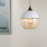 Modern 1-Light Glass Suspension Pendant In White/Black - 5/7/8 Wide Drum/Cylinder/Jar Clear/Yellow